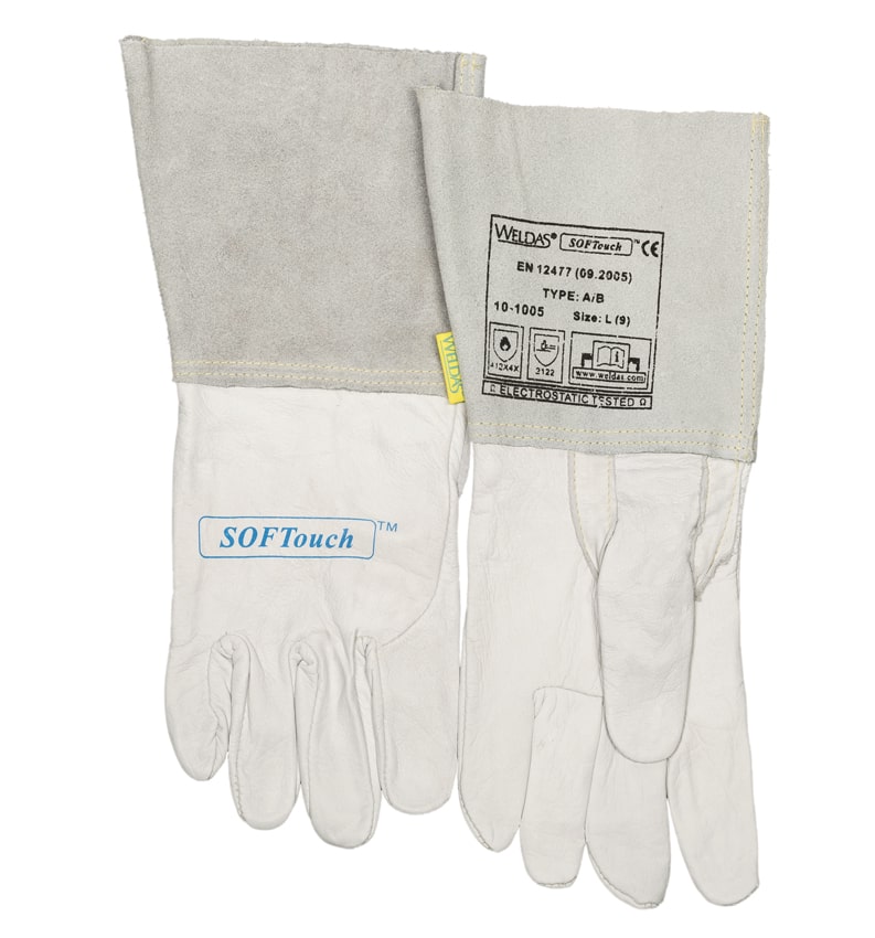 SOFTouch™ top grain calfskin welding glove with reinforced thumb. Seamless index finger for better feed of TIG wires