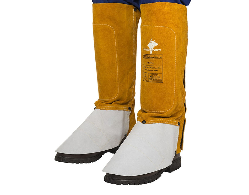 Golden Brown™ split cowleather welding legging with spat (pair), 36 cm (15”) long