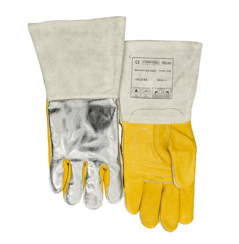 STEERSOtuff® welding glove with grain cowleather reinforced hand, a cuff of split cowhide and back with COMFOflex® lining with PFR aluminium