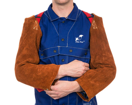 Lava Brown™ split cowleather welding sleeves (pair), 58 cm long